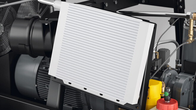 Pós-resfriador de ar comprimido integrado como padrão nos compressores portáteis MOBILAIR da KAESER COMPRESSORES.