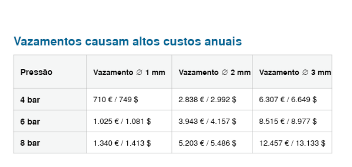 Vazamentos podem resultar em custos de até 12.457 euros por ano.